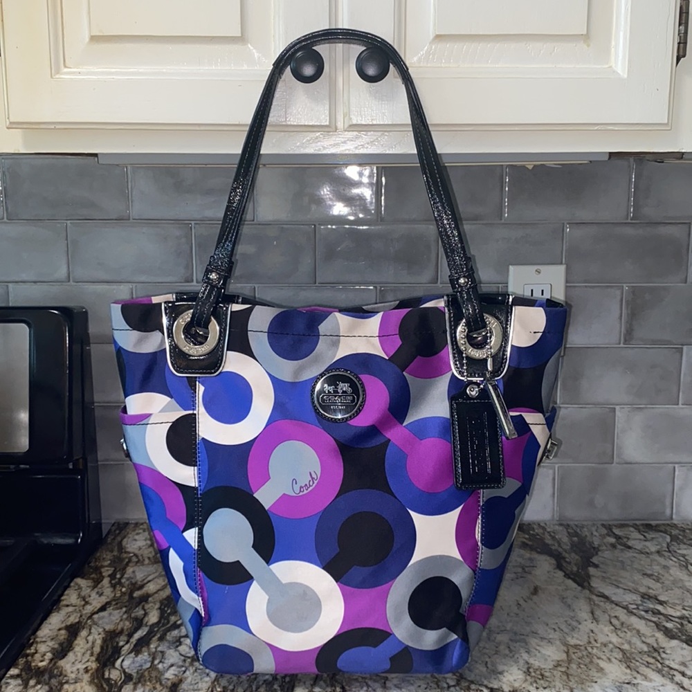 Coach Purple Blue Black Circle Print Tote
